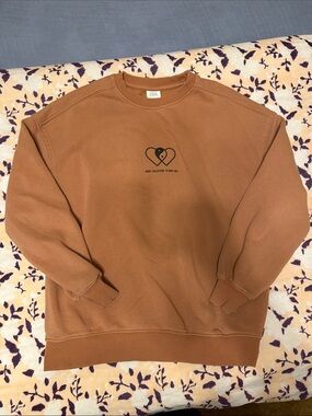 Zara terracotta Crewneck Sweatshirt with yin yang Heart Graphic